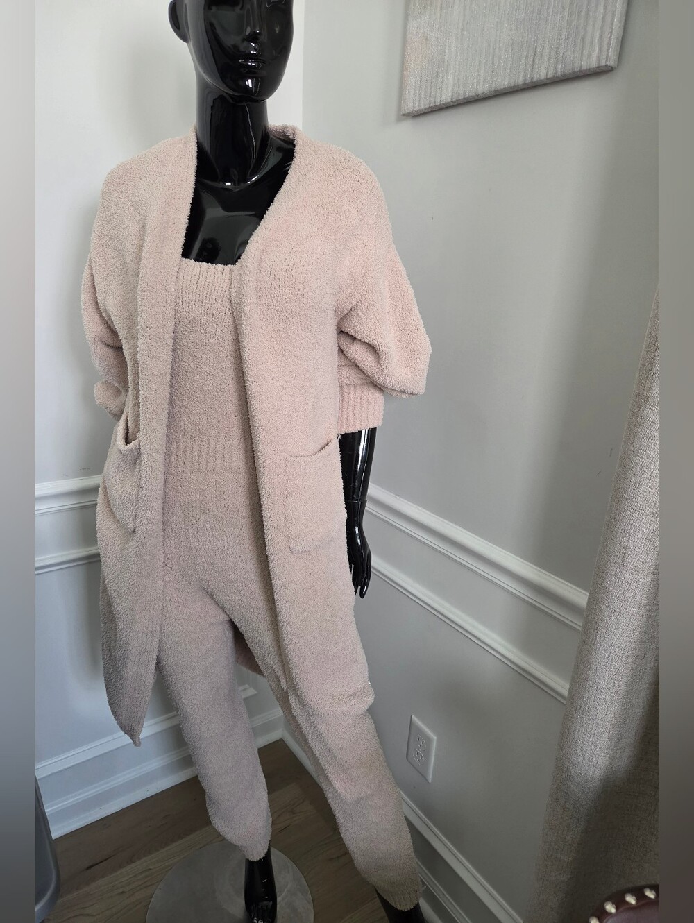 Fashion Nova Living In It Jumpsuit Set Beige Knit